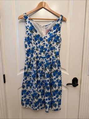 Wax Poetic Clothing blue Floral V-Neck Sleeveless Dress large